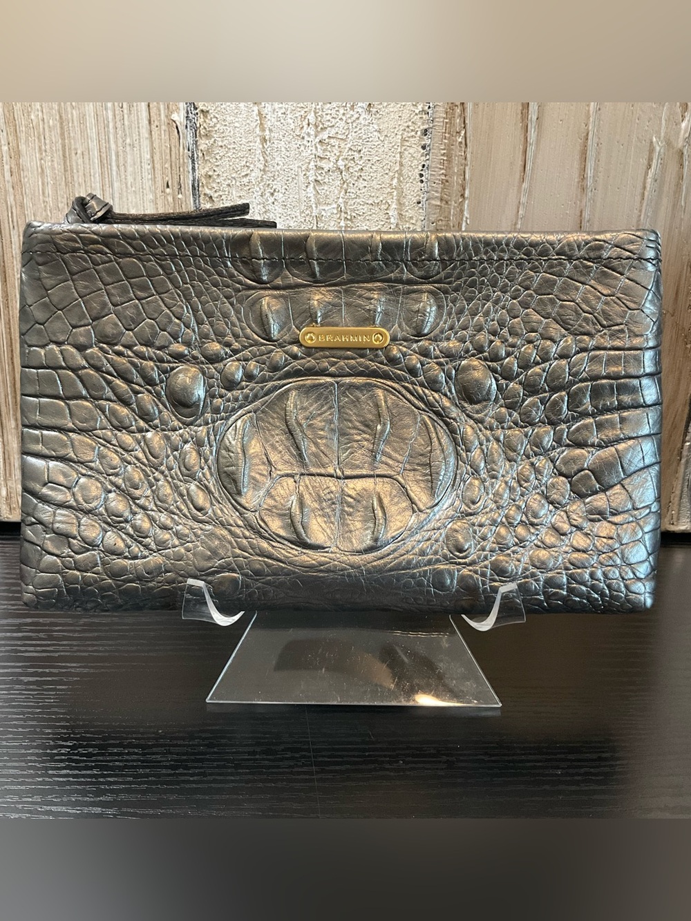 Brahmin Burke PEWTER COLOR MELBOURNE Leather Cosmetic Bag RARE HTF